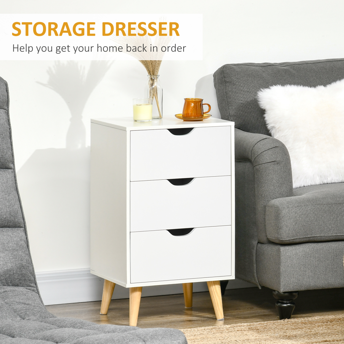 HOMCOM Chest of Drawers, 3 Drawer Unit Storage Chest Bedroom Living Room