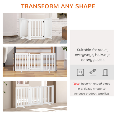 MDF Dog Gate Step over Panel Fence Expandable Folding w/Latch Support Feet White
