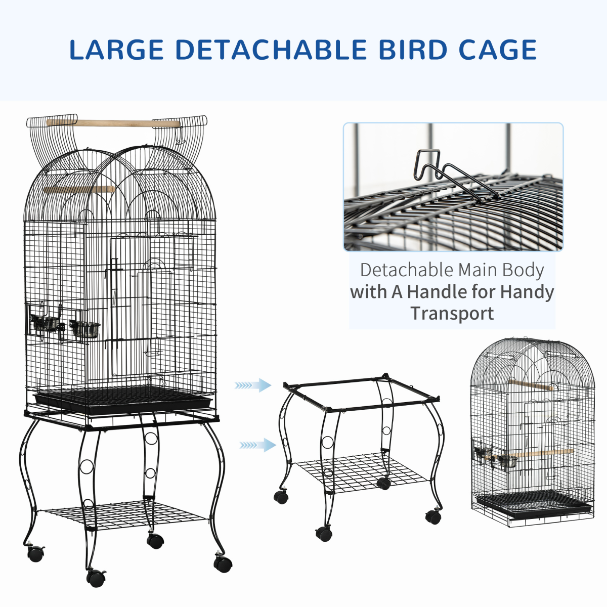 Large Bird Cage, Pet Aviary Parrot Macaw Cockatiel Finch Feeding Stand w/ Perch