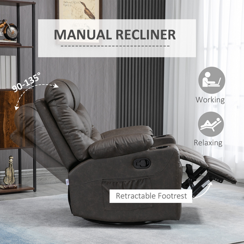 PU Leather Manual Recliner Chair, Recliner Armchair for Living Room, Brown