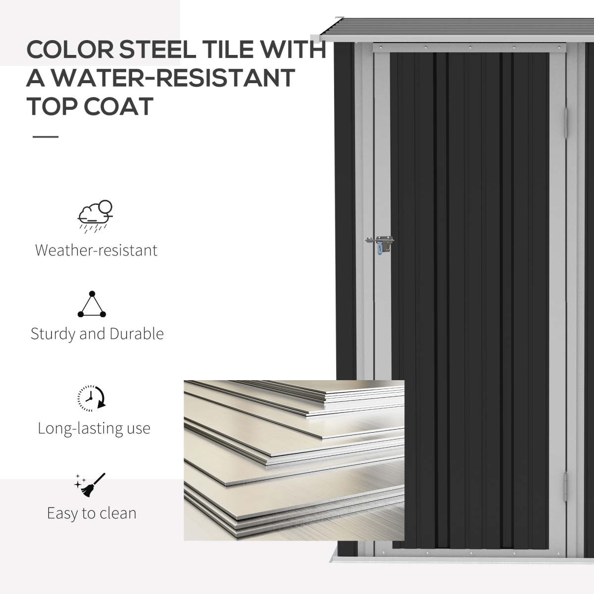 Garden Storage Shed, Sloped Roof, Lockable Door Grey, 142 x 84 x 189cm