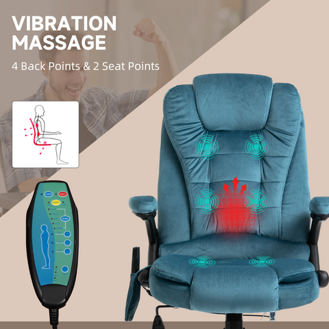 Executive Reclining Chair w/ Heating Massage Points Relaxing Headrest Blue
