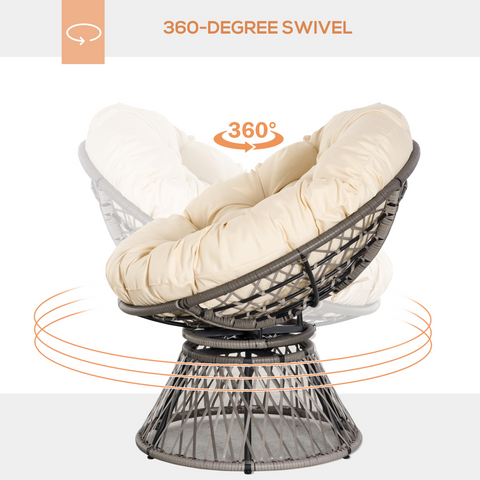 360??Swivel Rattan Papasan Moon Bowl Chair Round Outdoor w/ Padded Outsunny