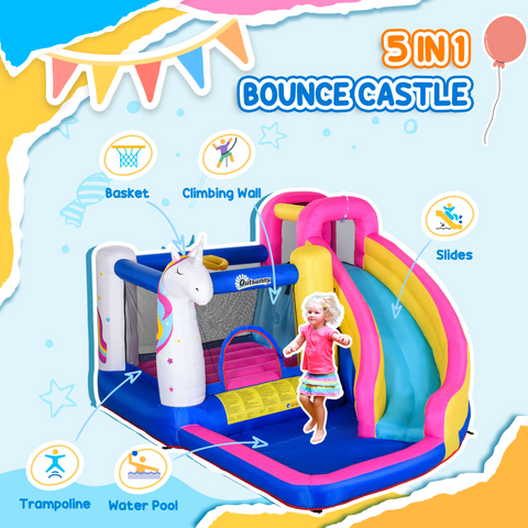Outsunny 5 in 1 Bouncy Castle for Children with Blower, for Ages 3-8 Years