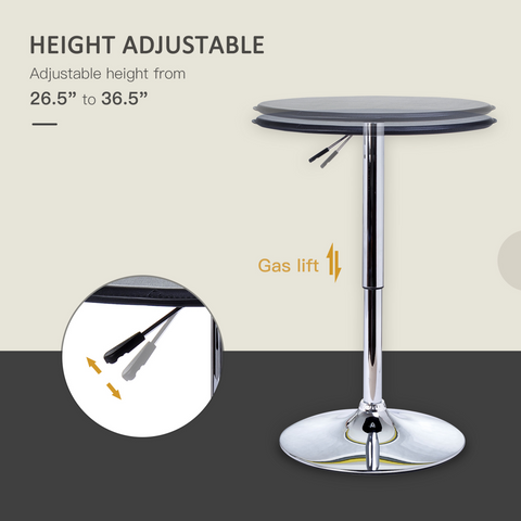 Chrome Steel Height Adjustable Round Bar Table Dinning Table Black