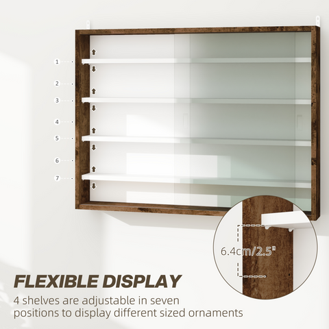 HOMCOM 5-Tier Wall Display Shelf Unit Cabinet w/ Shelves Glass Doors brown