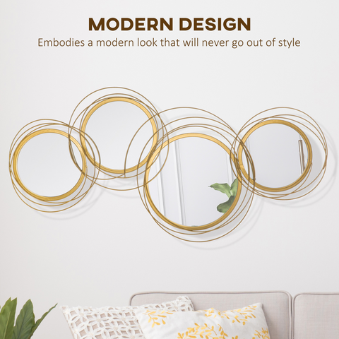 HOMCOM Metal Wall Art Decorative Mirror Decor Modern Wall Sculpture, Gold