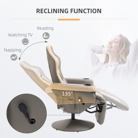 Manual Recliner Armchair PU Sofa Chair w/ Adjustable Leg Rest & 135� Reclining