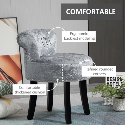 Dressing Table Stool Vanity Seat w/ Rubber Wood Legs Bedroom - Grey