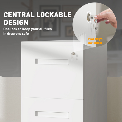 Mobile File Cabinet Home Filing Furniture with Adjustable Partition, Lock, White