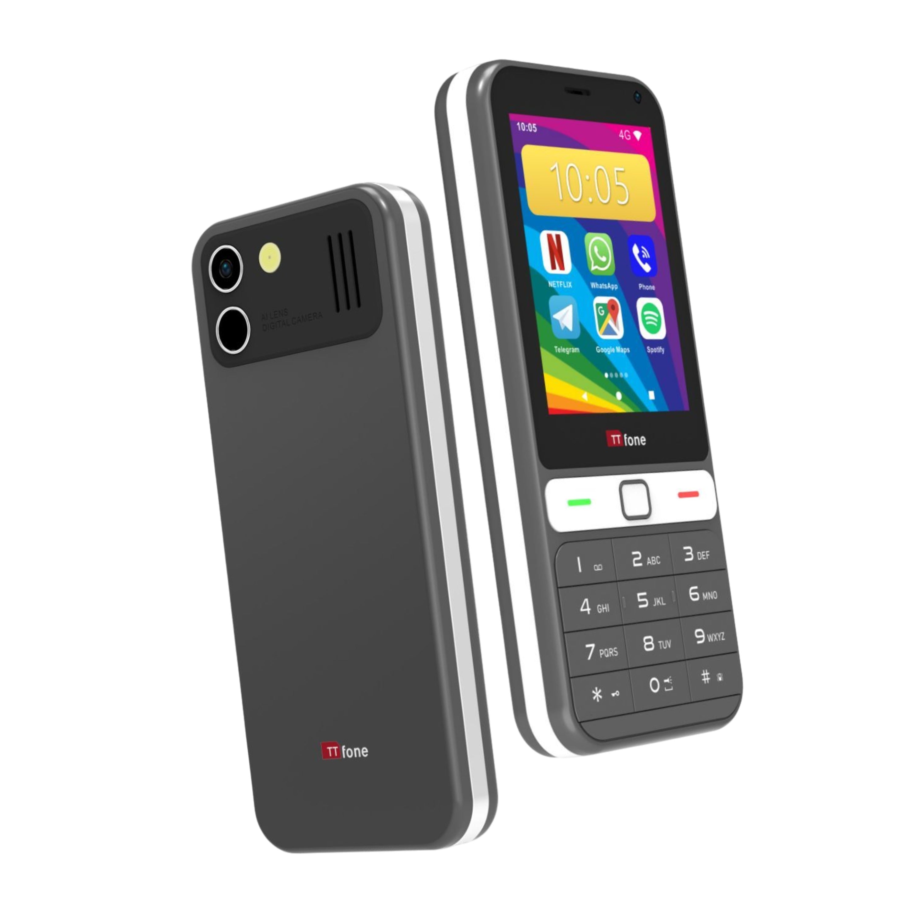 TTfone TT280  Simple 4G Dual SIM Bar Phone with Android, 2.8" Touchscreen, Keypad, 2MP Camera, USB-C - Easy to Use Unlocked Mobile (with Dock Charger and EE Sim card)
