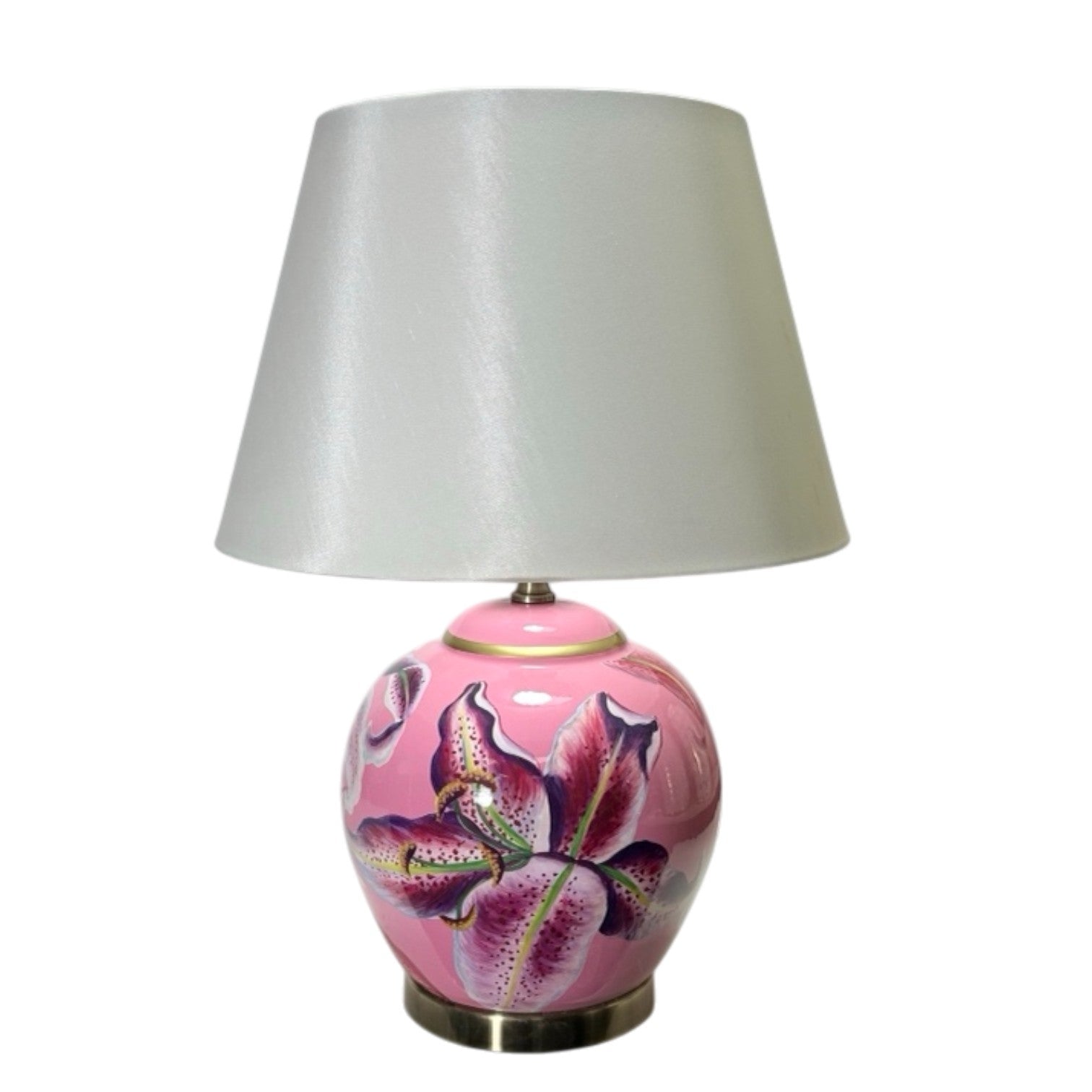 AcaciaHome Durable 40cm Floral Ceramic Table Lamp with White Drum Shade, Decorative Oriental Pattern Bedside Lamp, Modern Floral Design for Living Room, Bedroom, Dining Room & Study
