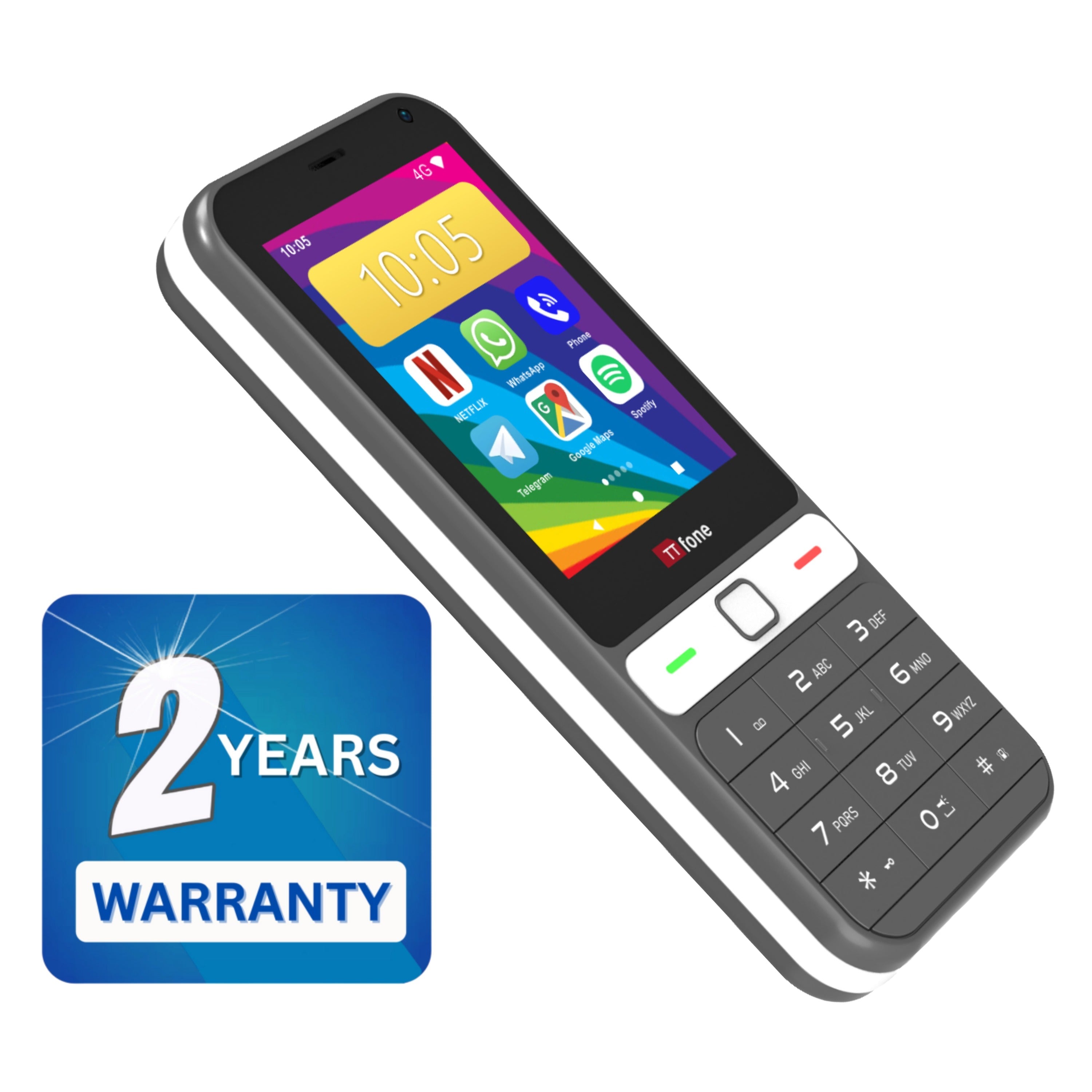TTfone TT280  Simple 4G Dual SIM Bar Phone with Android, 2.8" Touchscreen, Keypad, 2MP Camera, USB-C - Easy to Use Unlocked Mobile (with Dock Charger and EE Sim card)