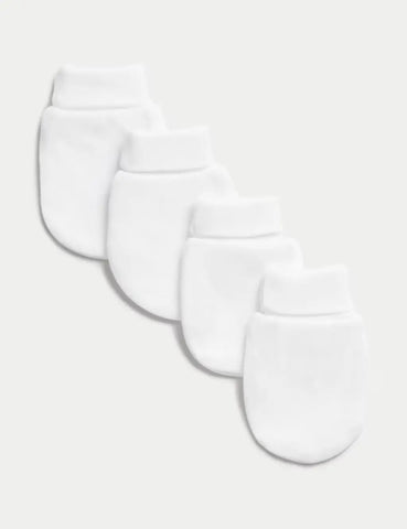 M&S 4pk Pure Cotton Mittens (0-1 Yrs)