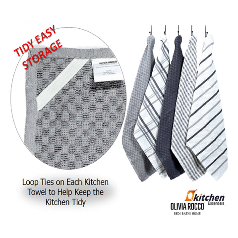 OLIVIA ROCCO 5 Pack Cotton Terry Kitchen Towels 45x65cm Super Absorbent Quick Drying Durable for Home and Professional Use