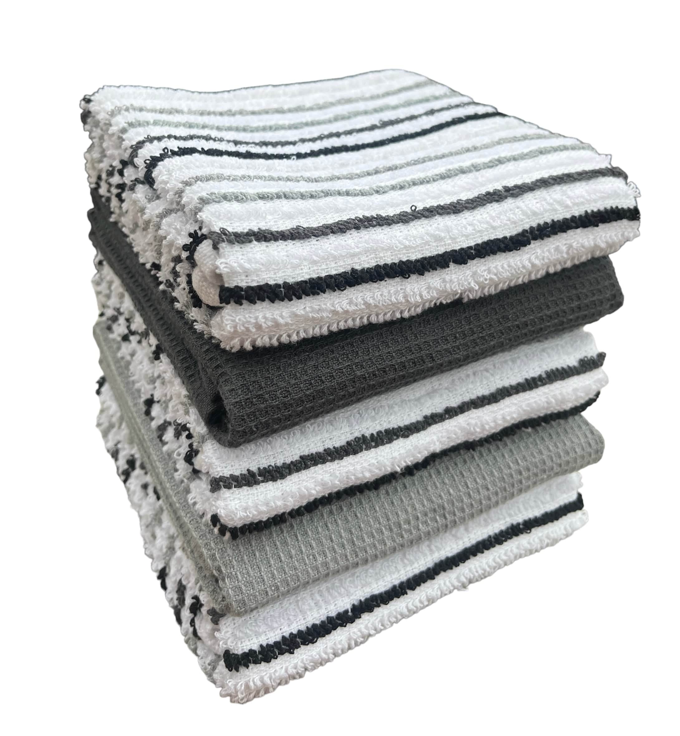 OLIVIA ROCCO 5 Pack Cotton Kitchen Tea Towels Striped Ribbed Waffle 45cm x 65cm Quick Dry Super Absorbent Machine Washable Durable
