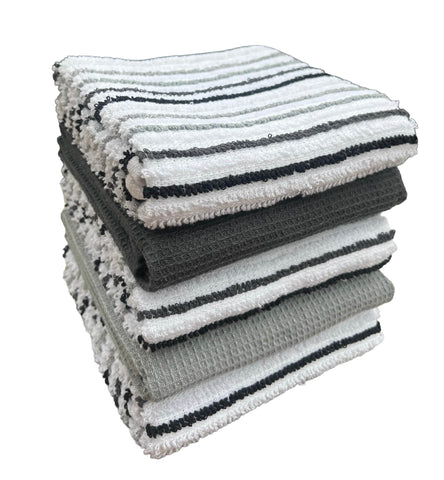 OLIVIA ROCCO 5 Pack Cotton Kitchen Tea Towels Striped Ribbed Waffle 45cm x 65cm Quick Dry Super Absorbent Machine Washable Durable