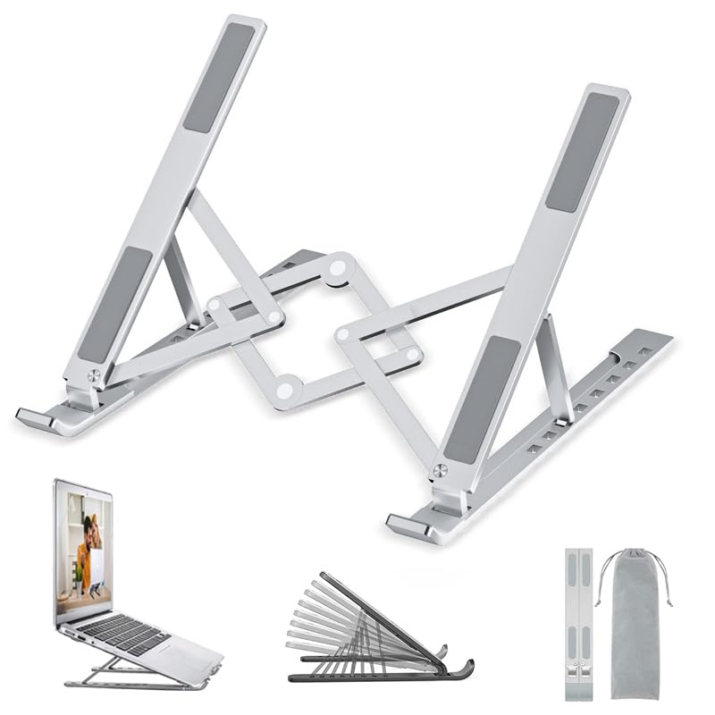 OUGEP Laptop Stand For Desk, 8 Levels Height Adjustable Aluminum Laptop Portable, Compatible with MacBook Air/Pro, HP, ASUS, Dell