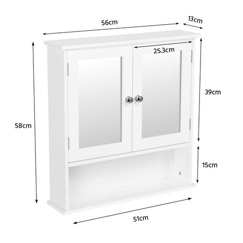 Yaheetech Bathroom Mirror Cabinet, 2 Doors & Open Shelf, White