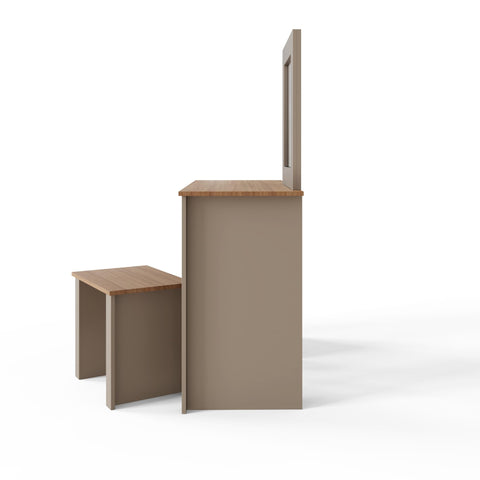 GFW Lancaster Dressing Table Set, Grey and Oak Effect Vanity Table with Mirror, Stool and 3 Drawers, Country Cottage Bedroom Furniture