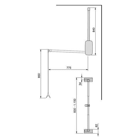 Emuca - Pull Down Hanging Rail for Wardrobe, Pull Down Wardrobe Rail Lift, Adjustable Width 830-1150mm (32,67-45,27 inch), Chromed