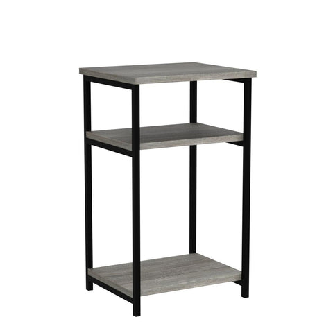 Furinno JUST Side Table Set of 2, 3-Tier Metal Frame End Table with Open Shelf, Night Stand, Bedside Table, for Living Room, Bedroom, French Oak