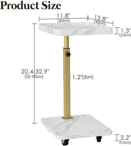 C-Shaped Side Table, Height Adjustable Sofa Table, 360° Swivel Tray Table
