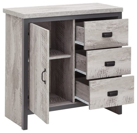 GFW Boston Grey Wood Effect 1 Door 3 Drawer Multi Storage Unit Cabinet