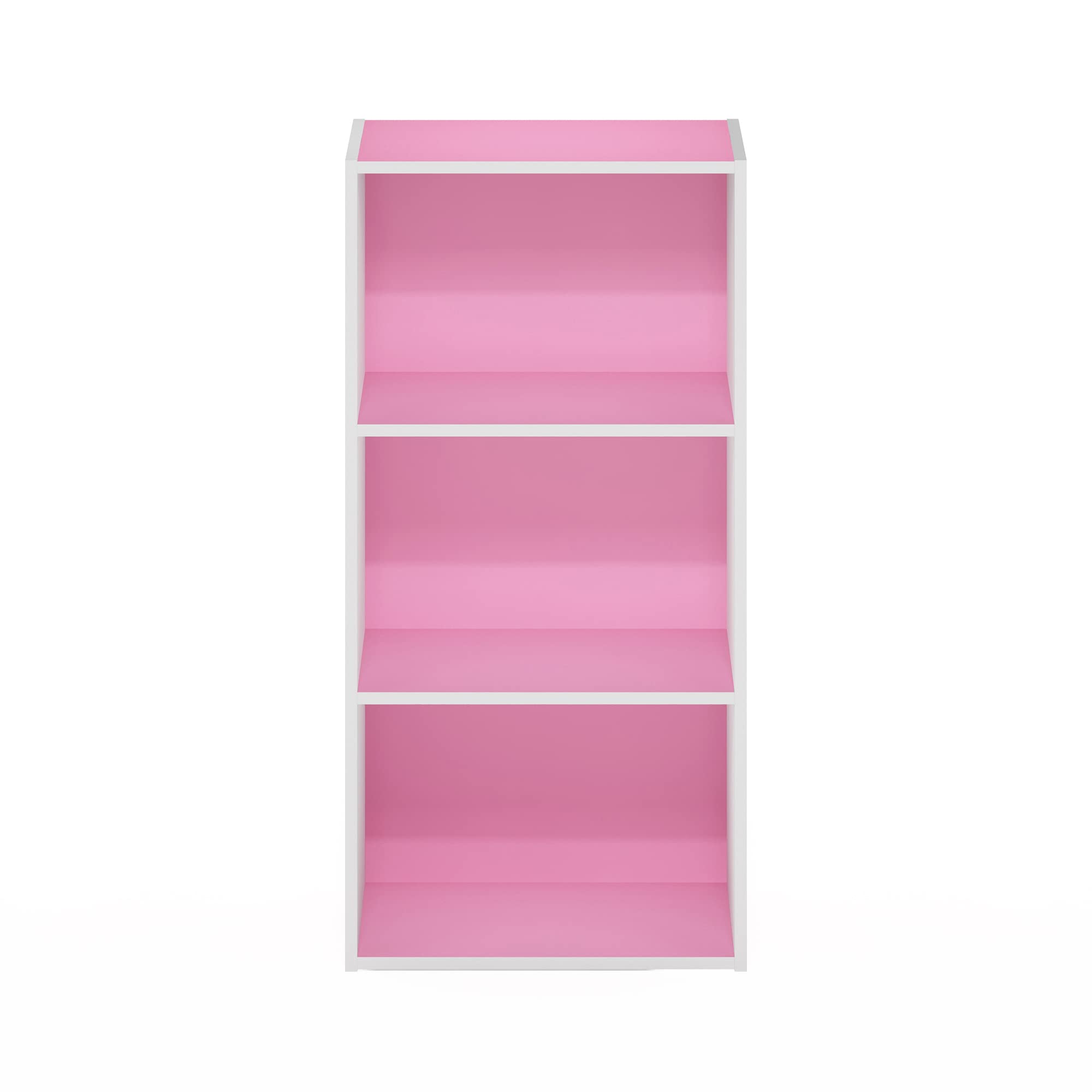 Furinno LUDER Book Shelf, 3-Tier Modern Bookshelf, Open Shelves Bookcase 9.3 x 16 x 31.4, for Living Room, Bedroom, Home Office, Pink/White