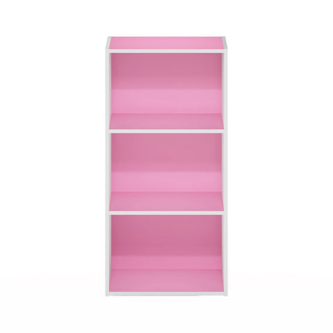 Furinno LUDER Book Shelf, 3-Tier Modern Bookshelf, Open Shelves Bookcase 9.3 x 16 x 31.4, for Living Room, Bedroom, Home Office, Pink/White