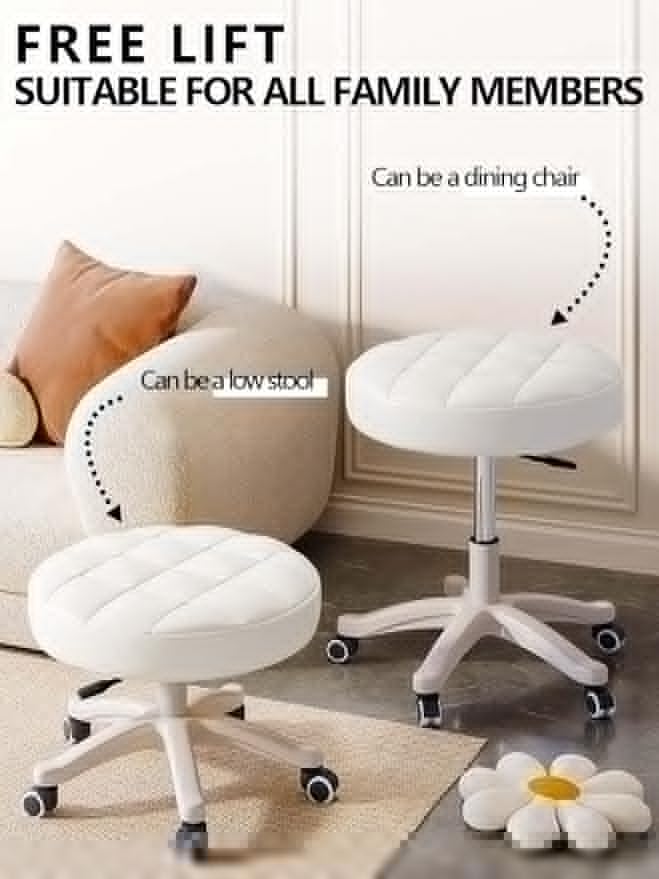 HNJZX Small Chair Round Rolling Stool with Wheels PU Leather Height Adjustable Swivel Stool Drafting Work Tatto Massage SPA Salon Stools Home Office