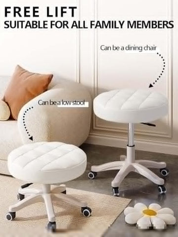 HNJZX Small Chair Round Rolling Stool with Wheels PU Leather Height Adjustable Swivel Stool Drafting Work Tatto Massage SPA Salon Stools Home Office