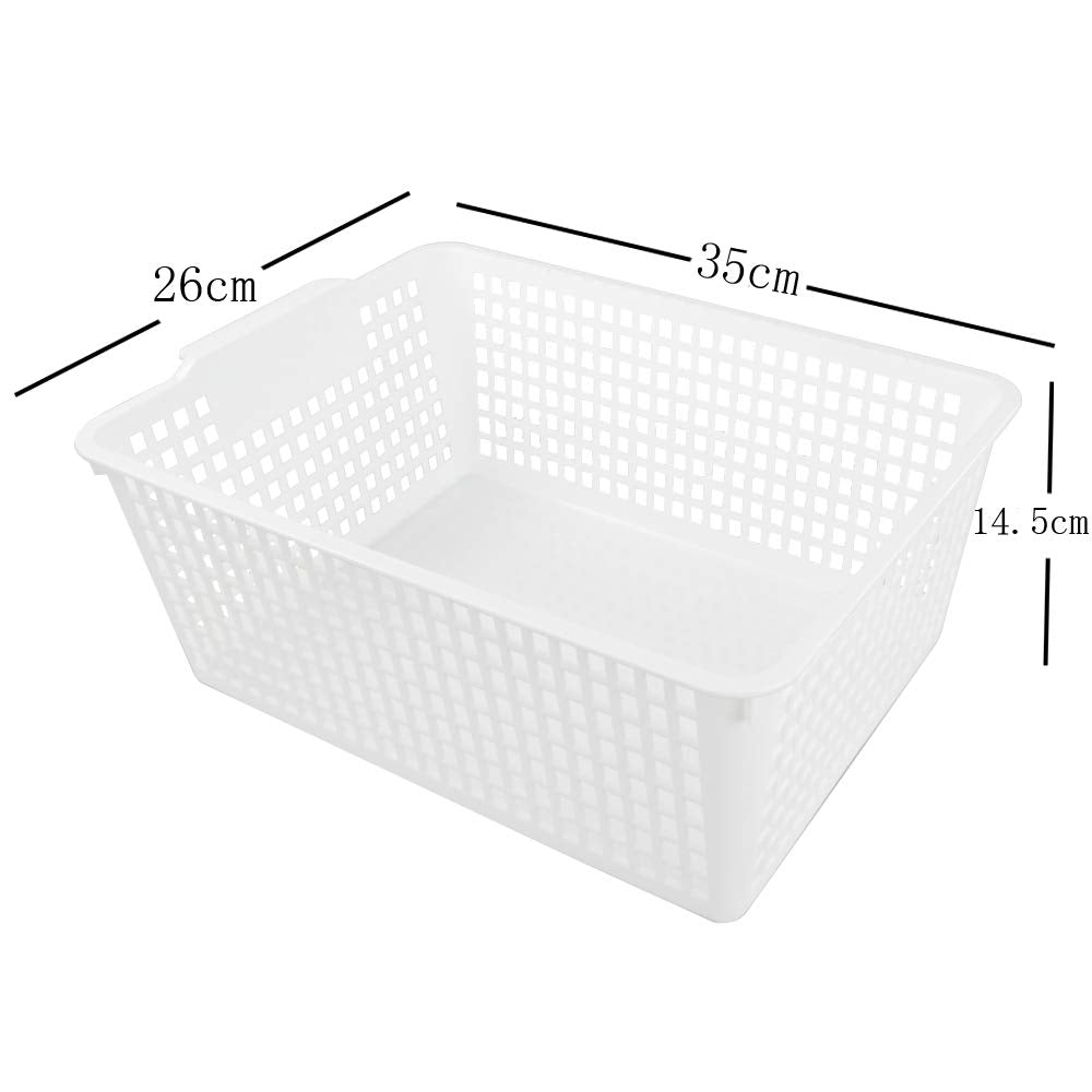 Yarebest Large Plastic Storage Basket Box, Cupboard Storage Baskets, 3-Pack (White)