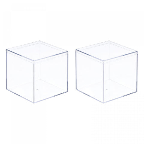sourcing map Clear Acrylic Plastic Storage Box Square Cube Display Case with Lid, 5.1x5.1x5.1cm Container Box for Small Item, Pack of 2