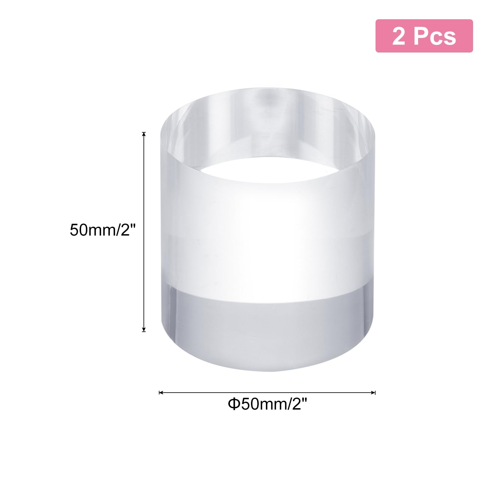 sourcing map 2pcs Acrylic Cylinder Display Blocks, 50 x 50 mm/2" x 2" Clear Jewelry Display Base Polished Cube Riser Stand Display Holder Base for