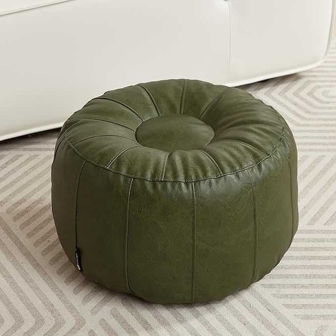 Louis Donné Moroccan Pouffe Cover, Faux Leather Waterproof Ottoman Cover Unstuffed