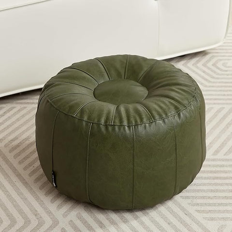 Louis Donné Moroccan Pouffe Cover, Faux Leather Waterproof Ottoman Cover Unstuffed