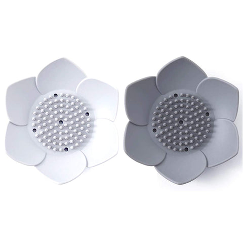 Okami Products Japanese Flower Silicone Soap Dish - Pack of 2 Soap Holder (White & Grey)