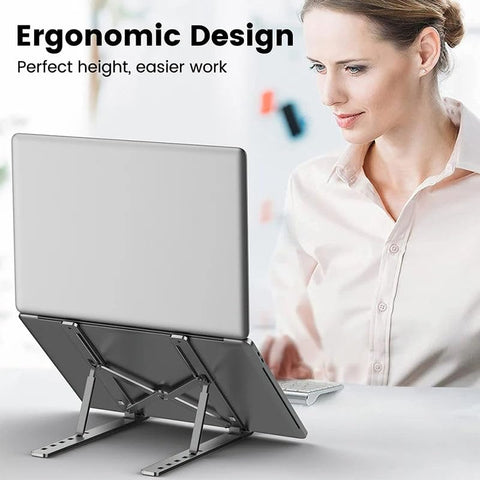 Loxford London Laptop Stand for Desk, Adjustable Laptop Riser Metal Foldable Lap Desk Portable Computer Holder