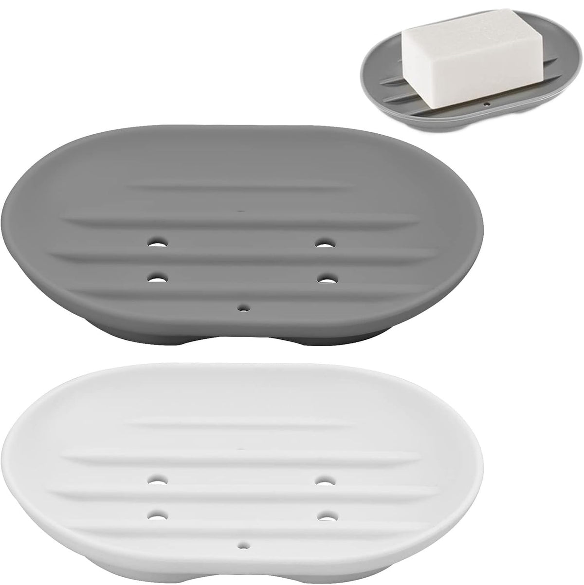 2PCS Silicone Soap Dish, Anti-Slip Soap Holder Flexible, Non-slip and Portable Shower Soap Box, Self Draining Shower Soap Dish for Shower, Bathroom