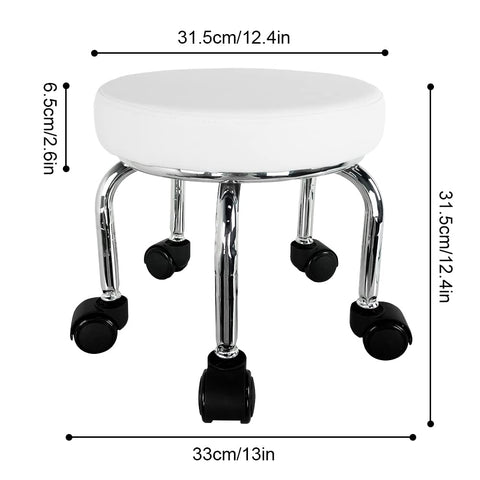 WKWKER Small Rolling Stool PU Leather Rotating Seat 360° Swivel Low Round Stool with Universal Wheels for Home Massage Garden Office Garage Shop