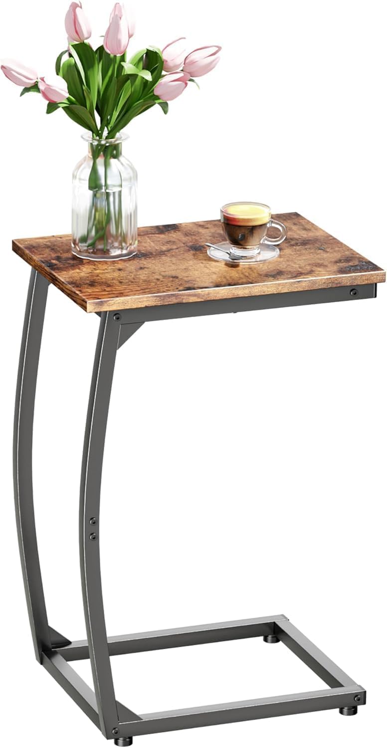 LAKEMID C Shaped Side Table,C Table End Table,Small Sofa Table with Metal Frame,Couch Table for Small Spaces, TV Tray Table for Living Room Bedroom