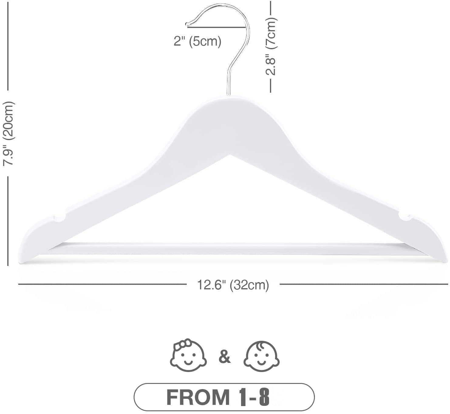 HOUSE DAY Childrens Wooden Kids Hangers, Baby Nursery White Wood Hangers