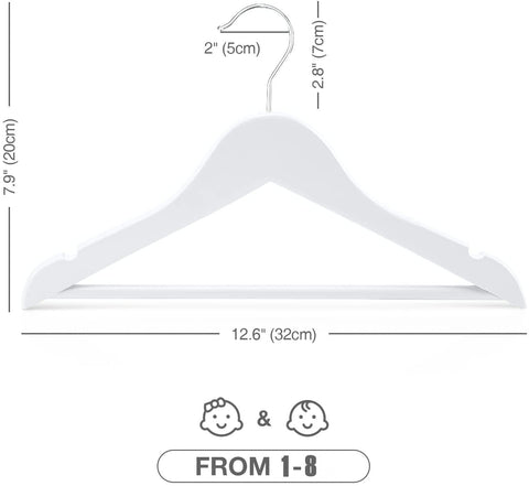 HOUSE DAY Childrens Wooden Kids Hangers, Baby Nursery White Wood Hangers