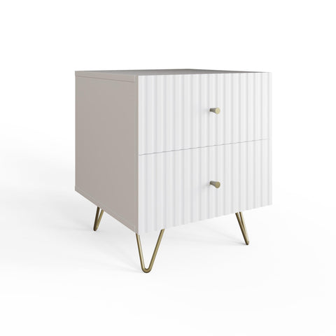 GFW Thalia 2 Drawer Bedside Table, Modern White Nightstand with Textured Finish & Hairpin Legs