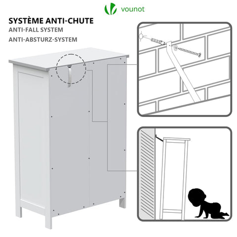 VOUNOT® Bathroom Floor Storage Cabinet, Freestanding Storage Unit with Adjustable Shelf, 4 Drawers & Door, for Bedroom, Kitchen, Living Room