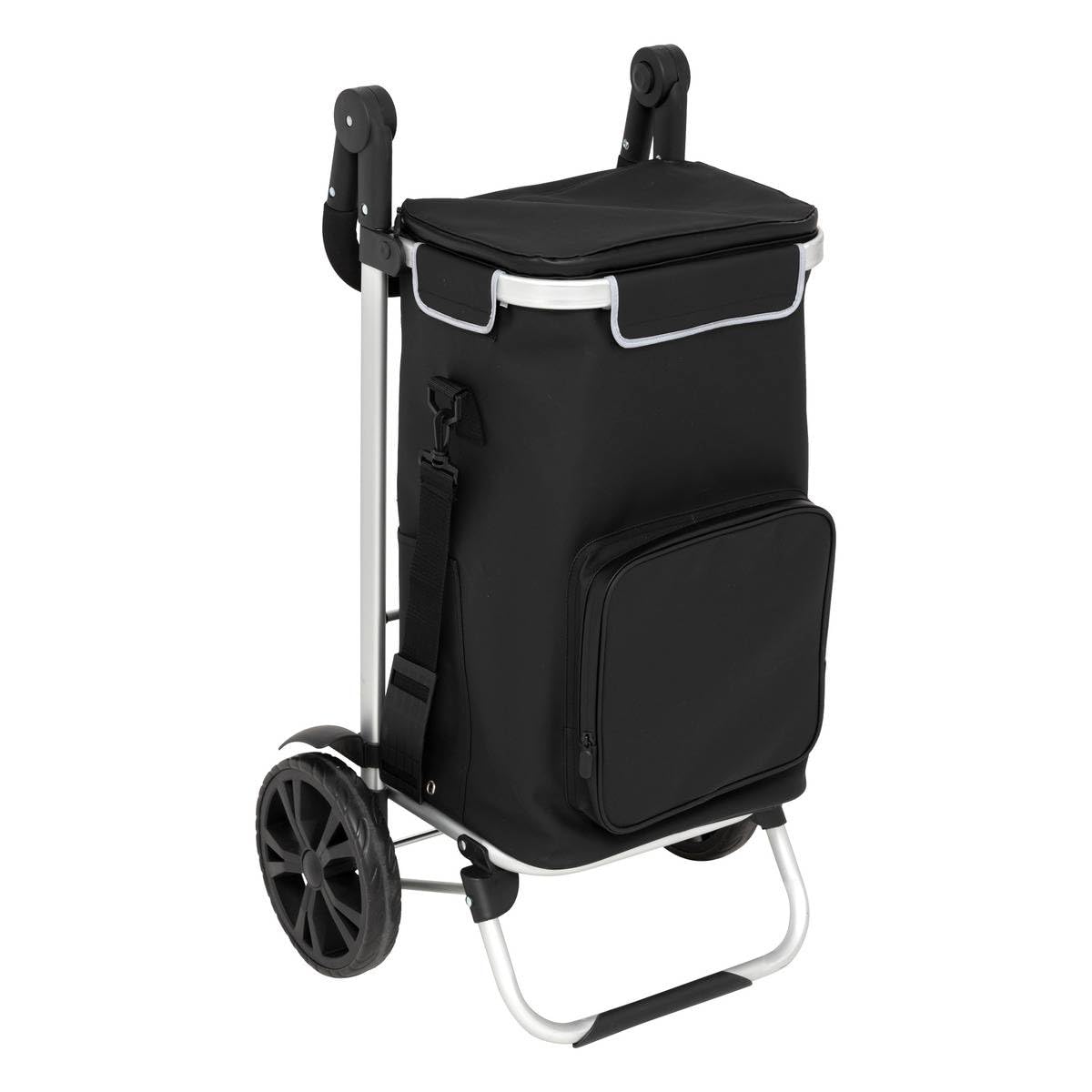 5 five simply smart 5Five 40L Shopping Trolley with Removable Insulated Bag - 2 Heavy Duty Wheels, Adjustable Handles, Multiple Pockets - Black