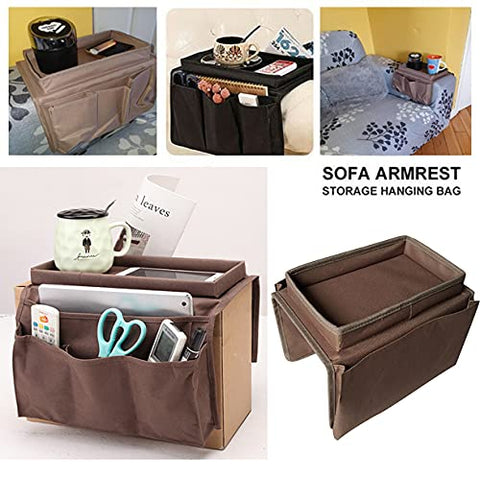Cysocool Sofa Candy Organizer w/ Tray Sofa Armrest Organizer w/ Cup Holder Couch TV Remote Caddy Sofa Storage Bag Tablet Book Magazines DVD