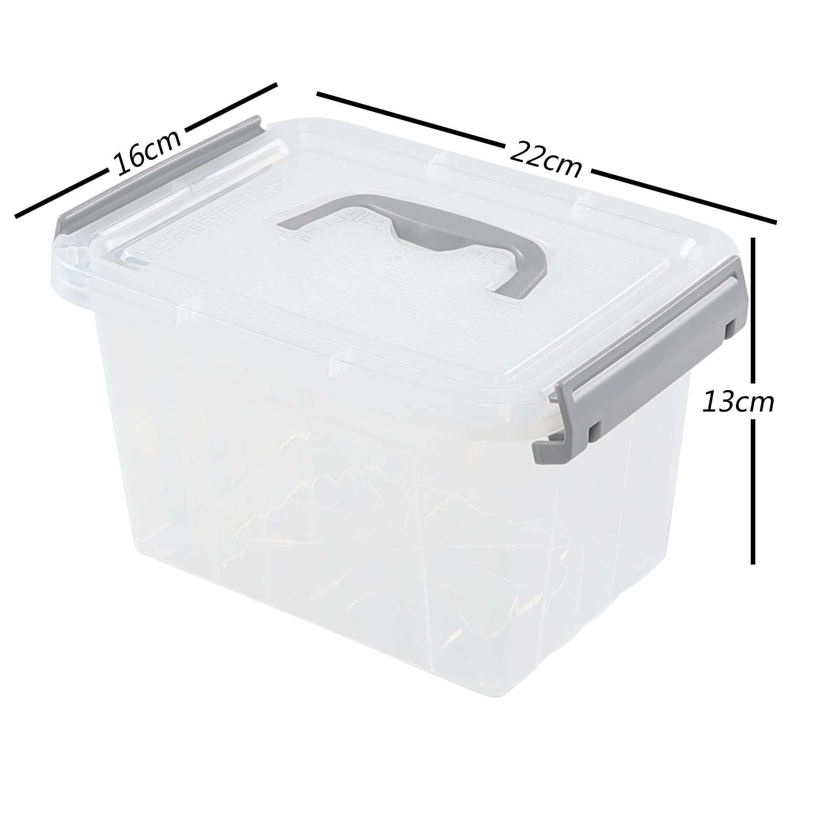 Zopnny Set of 6 Small Storage Boxes, 3 L Latch Bin with Lid/Handle, Clear