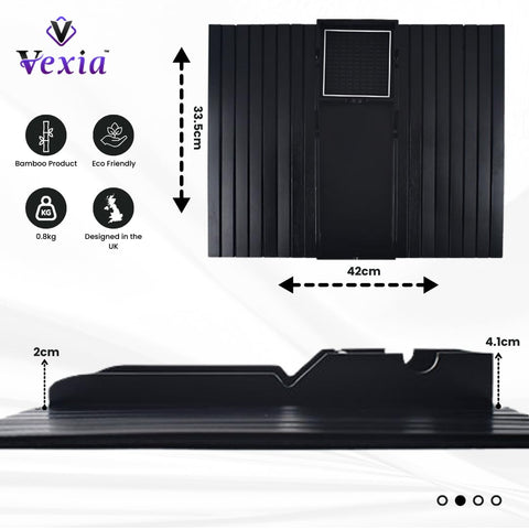 Vexia Couch Caddy Sofa Arm Tray with Phone & Tablet Holder | Flexible Black Bamboo Armrest Table for Drinks, Remotes & Snacks